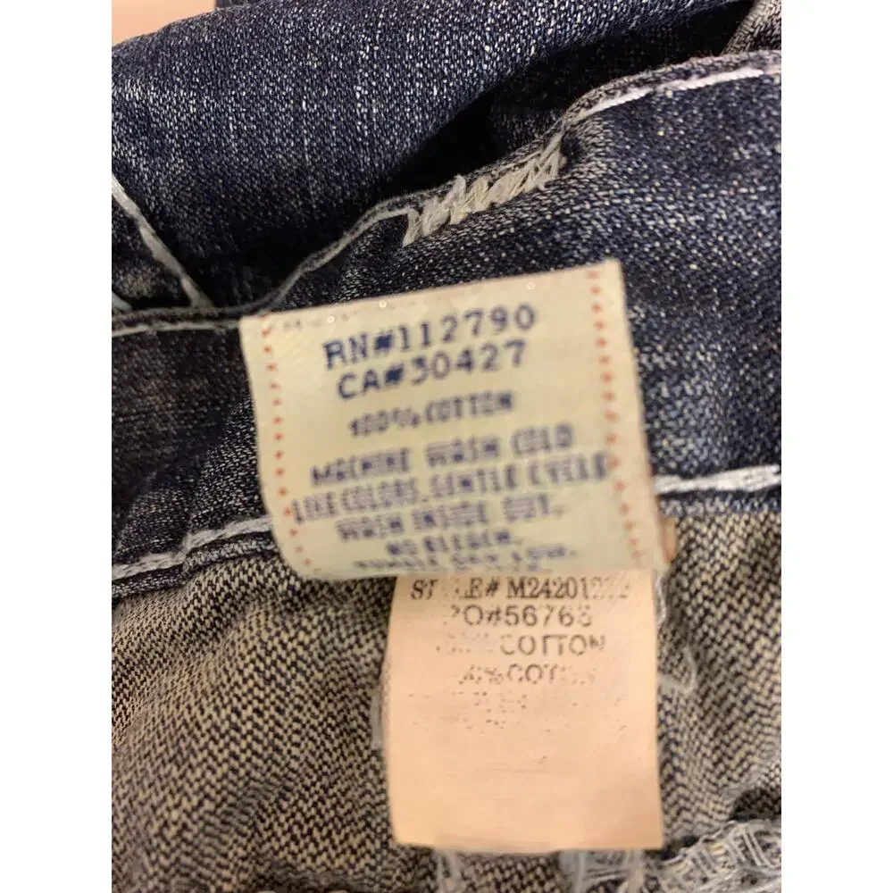 True Religion Jeans Dark Blue Wash Straight Leg Distressed Whiskering Mens SZ 42